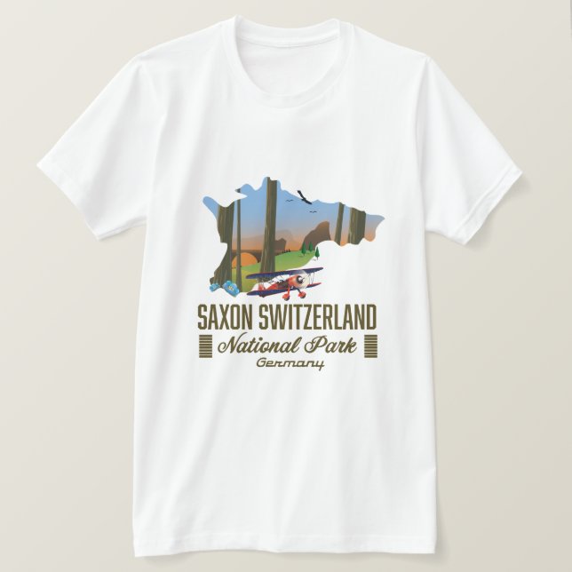 Camiseta Parque Nacional Saxon Suíça mapa Alemanha (Frente do Design)