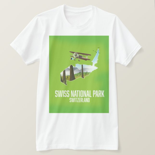 Camiseta Parque Nacional Suíço, mapa de Suiças (Frente do Design)