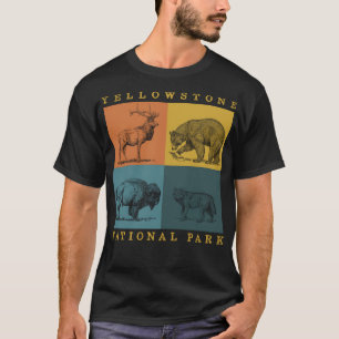 Camiseta Parque Nacional Yellowstone Retro Animais Elk Biso
