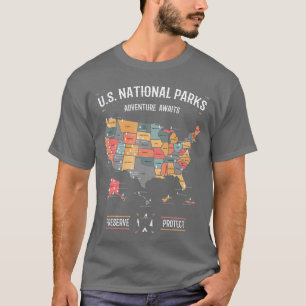Camiseta Parques Nacionais norte-americanos mapeiam a prese