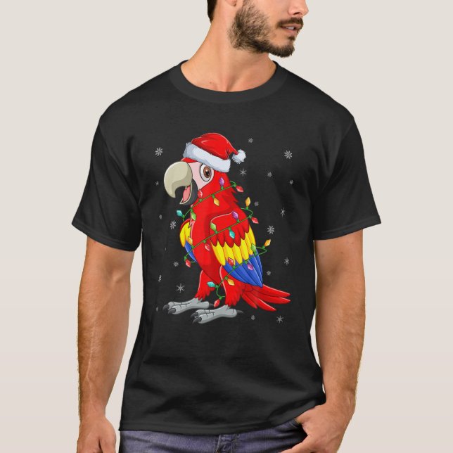 Camiseta Parrot Bird Xmas Lighting Santa Hat Parrot Natal (Frente)