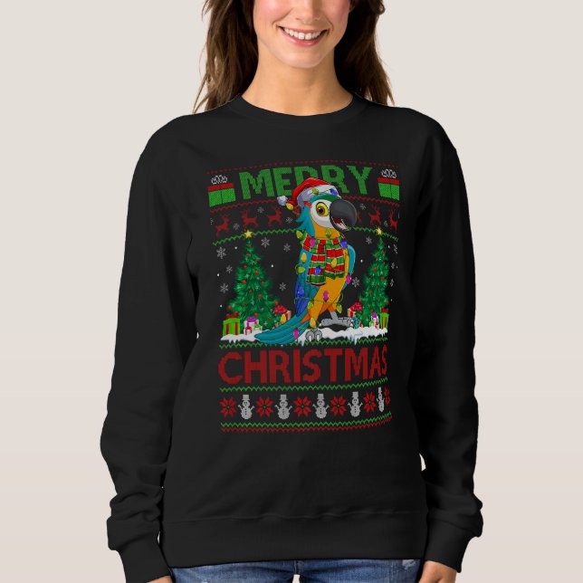 Camiseta Parrot Bird Xmas Tree Ugly Papais noeis Papagaio (Frente)