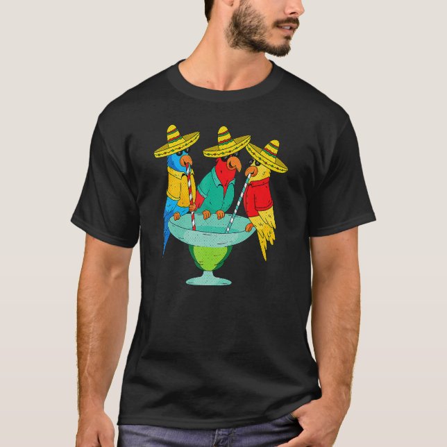 Camiseta Parrot Cinco De Mayo Bebendo Tequila Fie Mexicana (Frente)