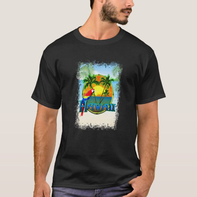 Camiseta Parrot de Palm de Praia Havaii Sunset (Frente)