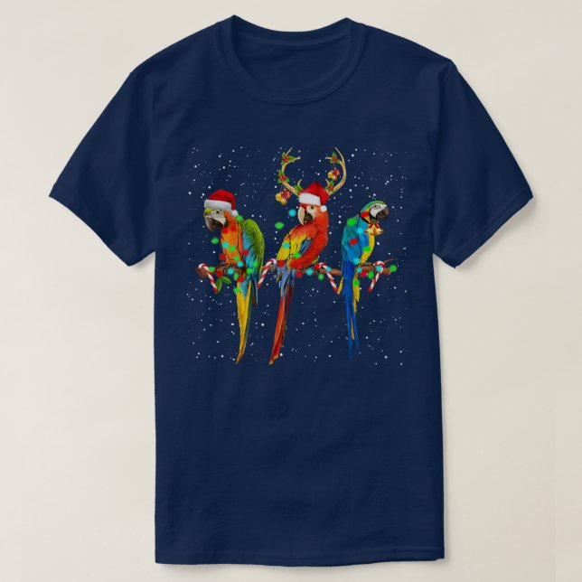 Camiseta Parrot Reindeer Santa Claus Feliz Papagaio de Nata (Frente do Design)