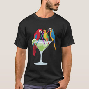 Camiseta Parrots Bebendo Margarita Férias Tropicais Hawai