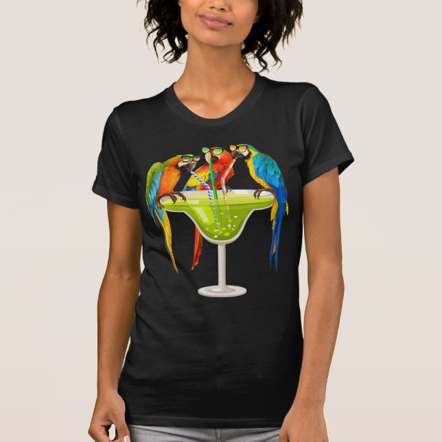 Camiseta Parrots Bebendo Margarita No Pássaro De Férias De  (Frente)