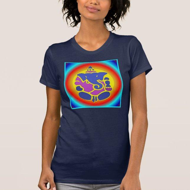 Camiseta Parte superior da mandala do arco-íris de Ganesha (Frente)