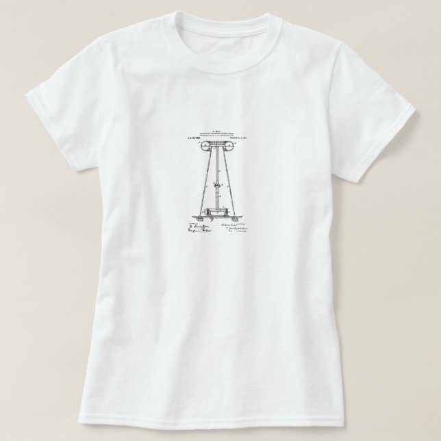 Camiseta Parte superior da patente de Nikola Tesla (Frente do Design)