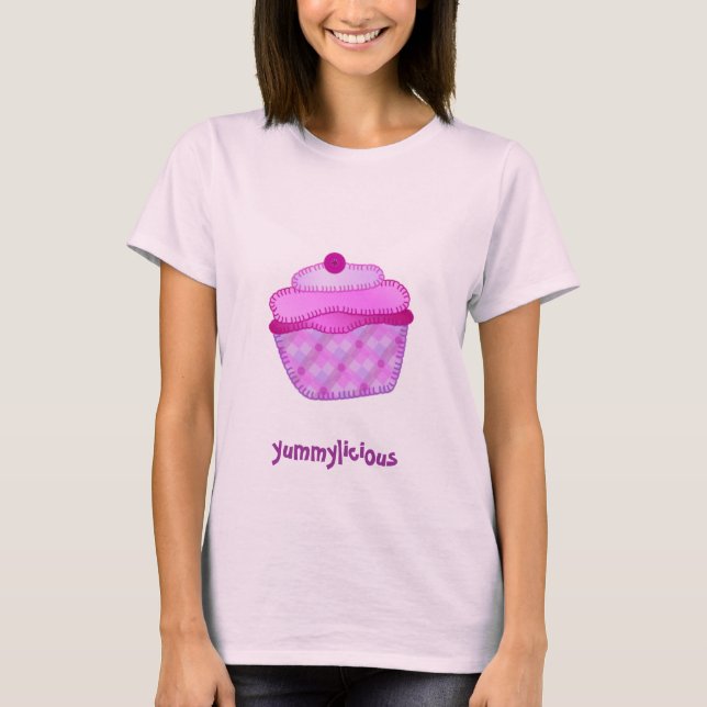 Camiseta Parte superior das senhoras do Applique do cupcake (Frente)
