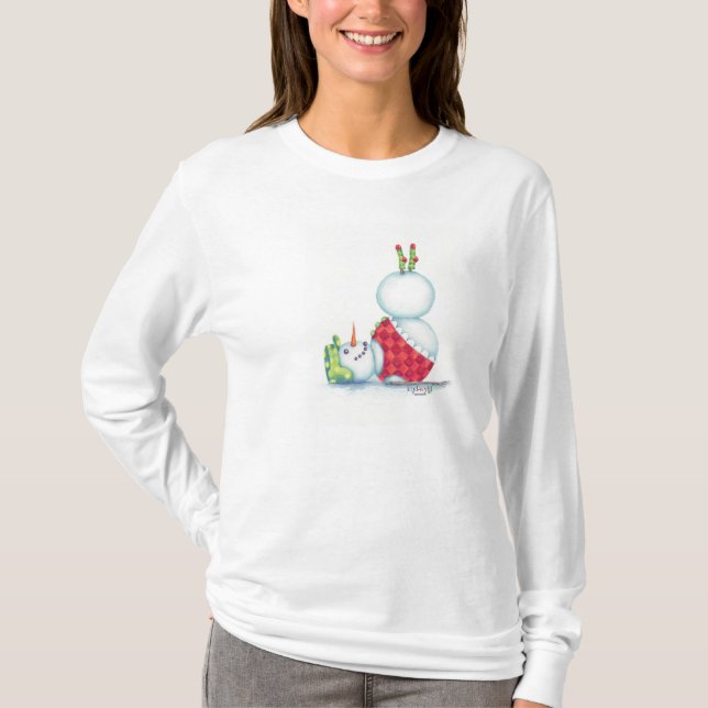 Camiseta Parte superior do Natal do boneco de neve da ioga (Frente)