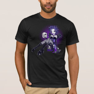 Camiseta Parte superior roxa azul gótico da arte do crâni