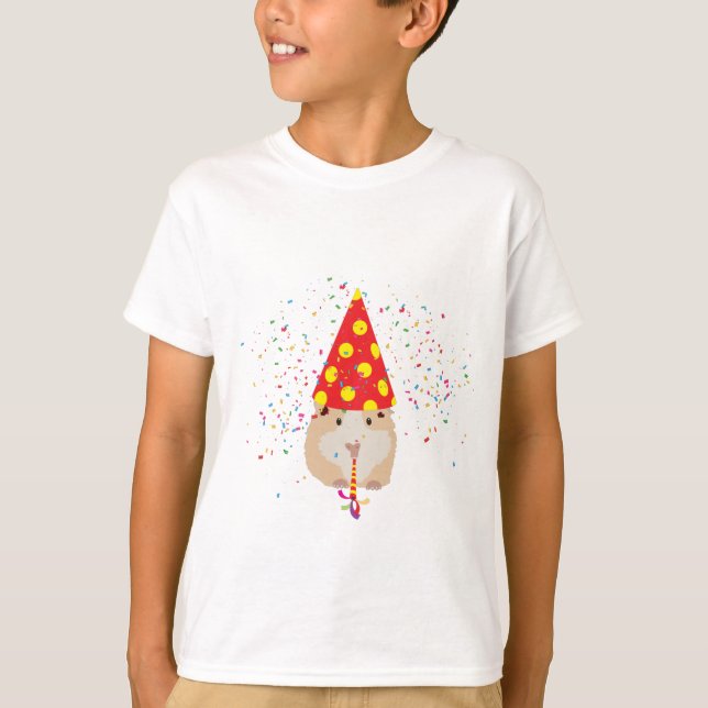 Camiseta Partida de Hamster - Animais com festa (Frente)