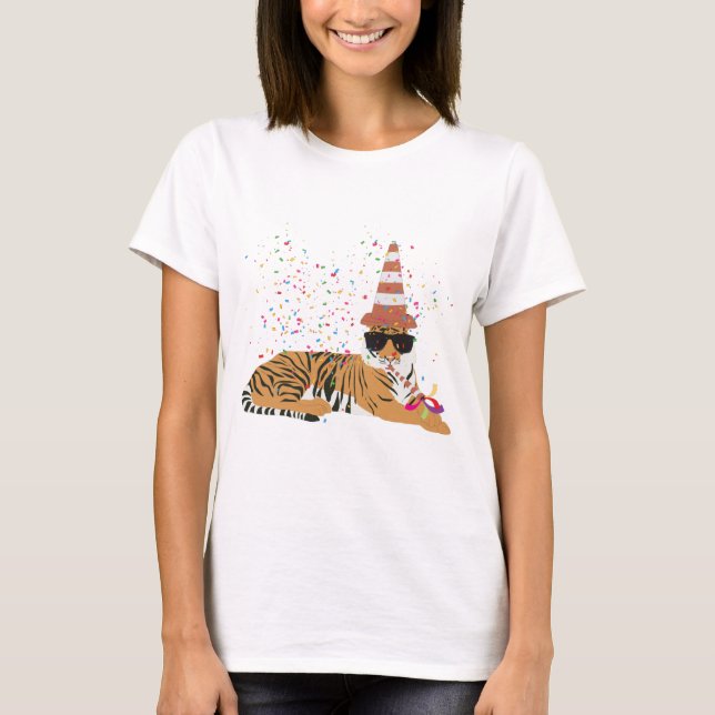 Camiseta Partida de Tigre - Animais com festa (Frente)