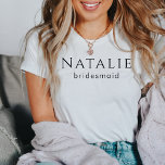 Camiseta Partido Bridal Personalizado do Casamento de Donal<br><div class="desc">Nossas T-Shirts do Partido Bridal de Casamento de Doninha Personalizadas são uma forma na moda e ponderada de expressar sua gratidão ao seu partido noiva. Estas camisas podem ser personalizadas com os nomes ou papéis dos membros do seu partido noivo, fazer-os com uma vigilância especial para se lembrarem do seu...</div>