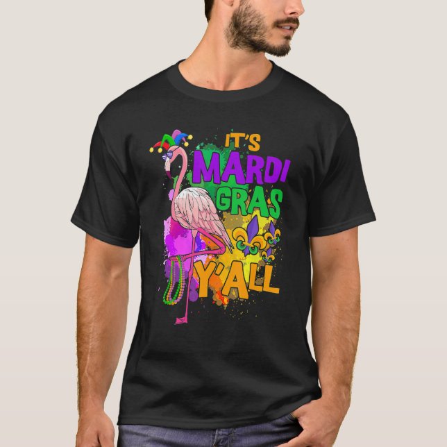 Camiseta Partido Carnaval Idea Flamingo Mardi Gras 2 (Frente)
