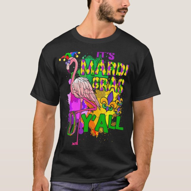Camiseta Partido Carnaval Idea Flamingo Mardi Gras 4 (Frente)