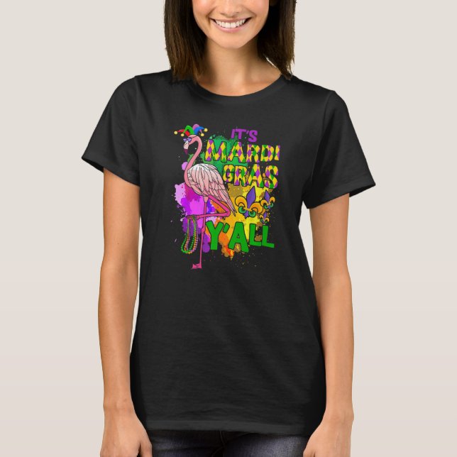 Camiseta Partido Carnaval Idea Flamingo Mardi Gras Premium (Frente)