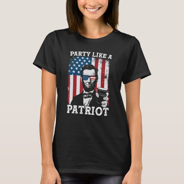 Camiseta Partido Como Um Patriota Em 4 De Julho De Abraham  (Frente)