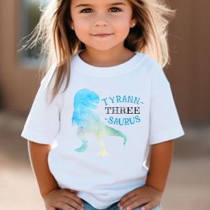 Camiseta Partido Dinossauro aniversário de 3 anos Azul Tyra