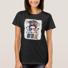 Camiseta Partido em USA Girls 4 de julho Messy Bun