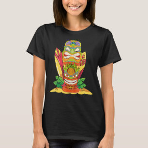 Camiseta Partido Luau Surfboard Polynésia Estátua Tiki Másc