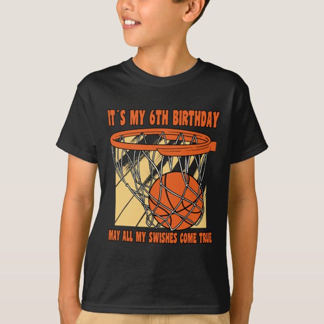 Camiseta Parto de 4 anos Feliz 6 de Aniversário de Basquete (Frente)