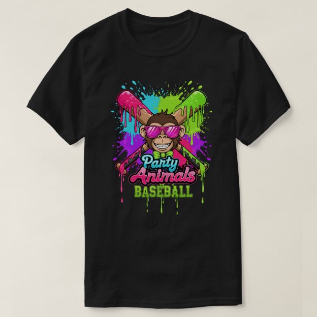 Camiseta Party Animals Baseball Funny Monkey Baseball Lover (Frente do Design)