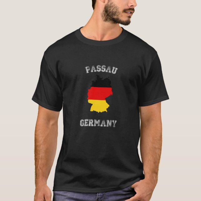 Camiseta Pasau Alemanha Clássica Mapa de Bandeiras da Alema (Frente)