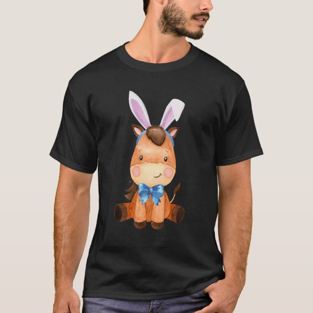 Camiseta Páscoa Adorável Coelhinho de Cavalo Oculta Arco de (Frente)