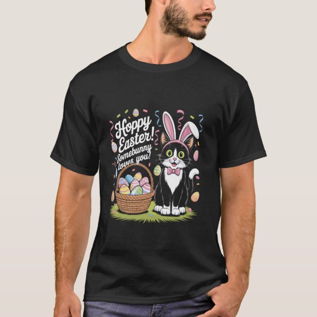 Camiseta Páscoa Alegre Algum Coelhinho Te Ama Gatinho Fofo  (Frente)