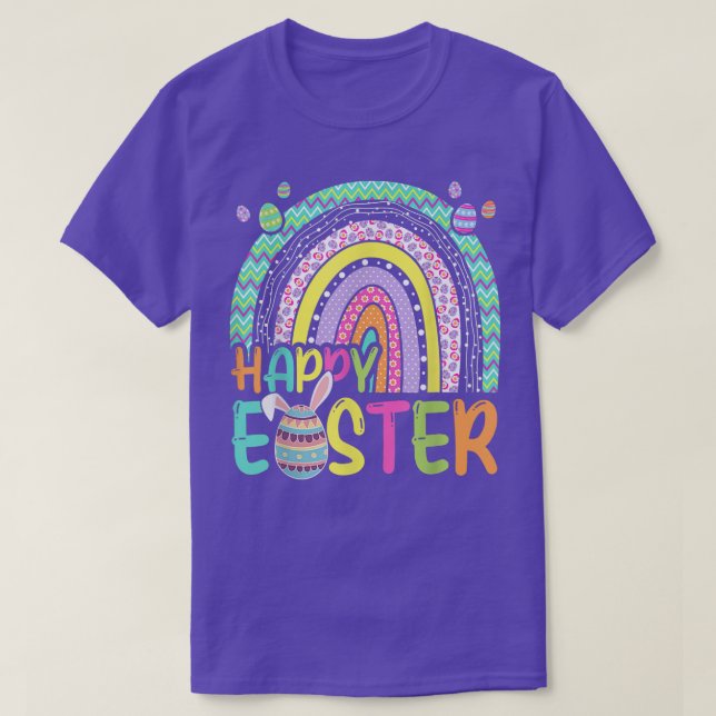 Camiseta Páscoa Arco-Íris Coelho Páscoa Coelho Coelho Ovo C (Frente do Design)