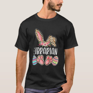 Camiseta Páscoa Bibliotecária Leopard Bunny Egg Cute Family