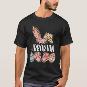 Camiseta Páscoa Bibliotecária Leopard Bunny Egg Cute Family