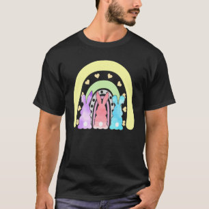 Camiseta Páscoa Bonita Coração Arco-Íris Cotovelado Coelho