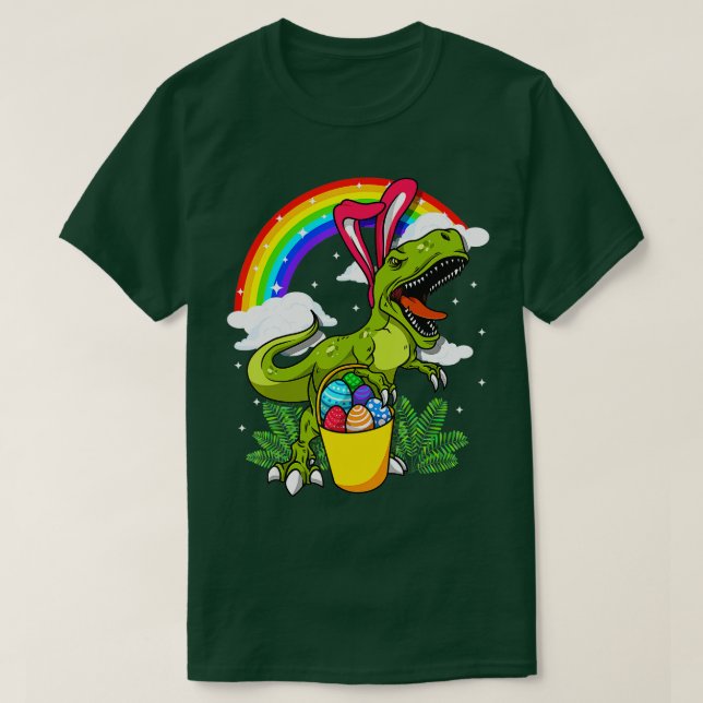 Camiseta Páscoa Bunny Dinossaur Rex Costume Adultos Rapazes (Frente do Design)