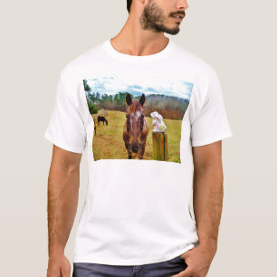 Camiseta Páscoa Bunny e Cavalo Marrom