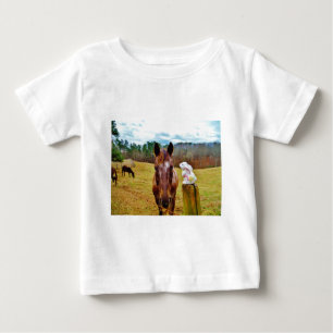 Camiseta Páscoa Bunny e Cavalo Marrom