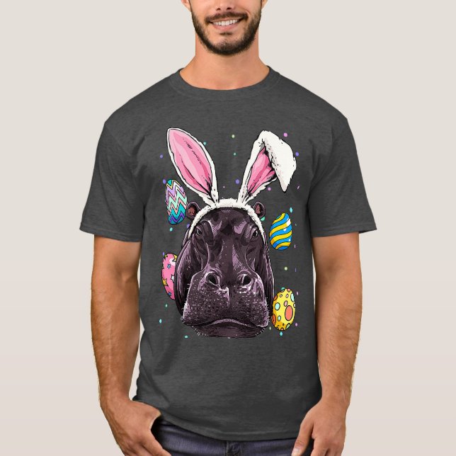 Camiseta Páscoa Bunny Hippo Páscoa Engraçada Hippo Presente (Frente)