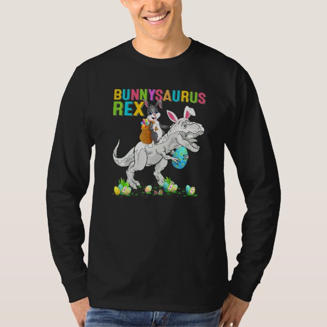 Camiseta Páscoa Bunny Riding Rex Easter Egg Bunnysaurus Rex (Frente)