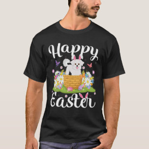 Camiseta Páscoa Caça De Ovo Floral Bichon Frise Cão Pás