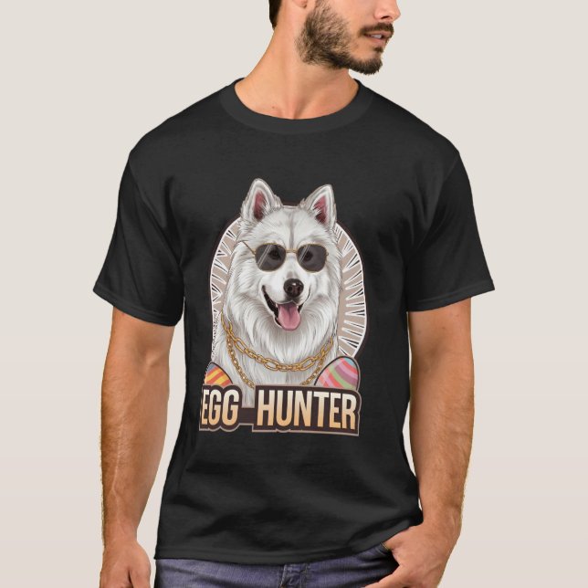 Camiseta Páscoa Coelho Samoyed Cão Caçador de Ovos (Frente)