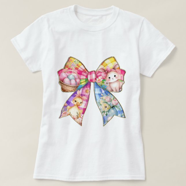 Camiseta Páscoa Colorida Arco Coquette (Frente do Design)