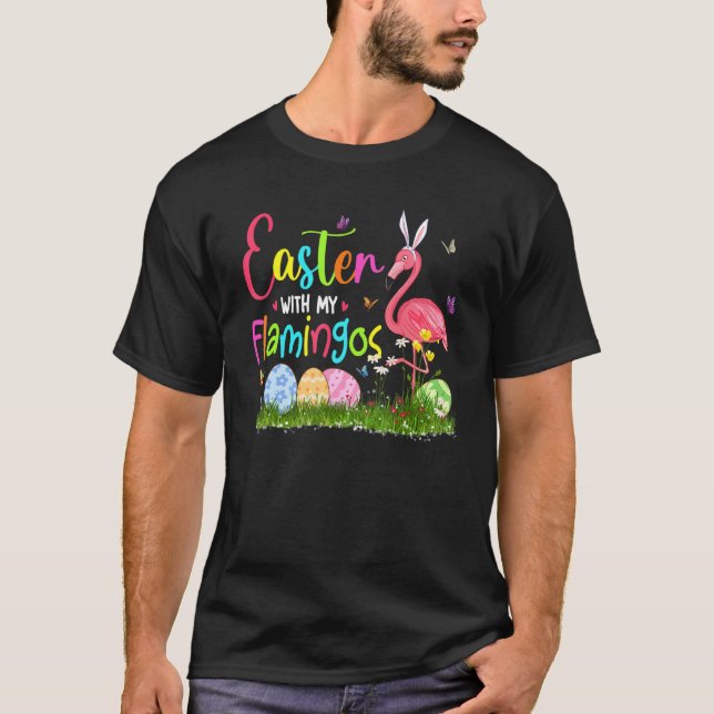 Camiseta Páscoa Com Meu Flamingos Cute Bunny Flamingo Easte (Frente)