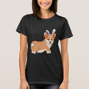 Camiseta Páscoa Corgi Com Olhos Coelhinhos Figuram Páscoa E
