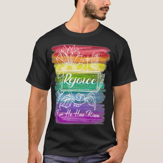 Camiseta Páscoa Cristã Jesus Alegra-Se Que Ele Está Riscado (Frente)