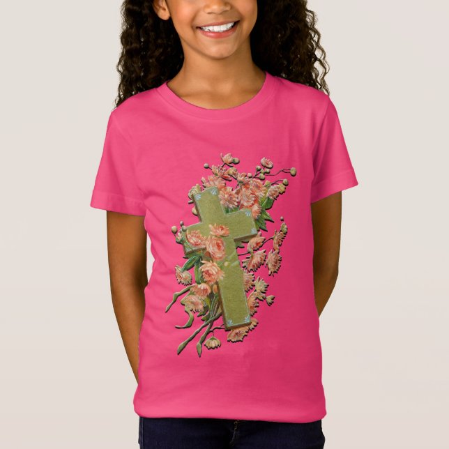 Camiseta Páscoa Cruz com Flores Rosa Camiseiros Rosa (Frente)