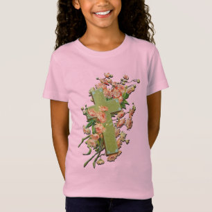 Camiseta Páscoa Cruz com Flores Rosa Camiseiros Rosa