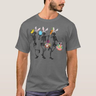 Camiseta Páscoa Dançando Esqueleto Danceler Bunny Ouve Engr