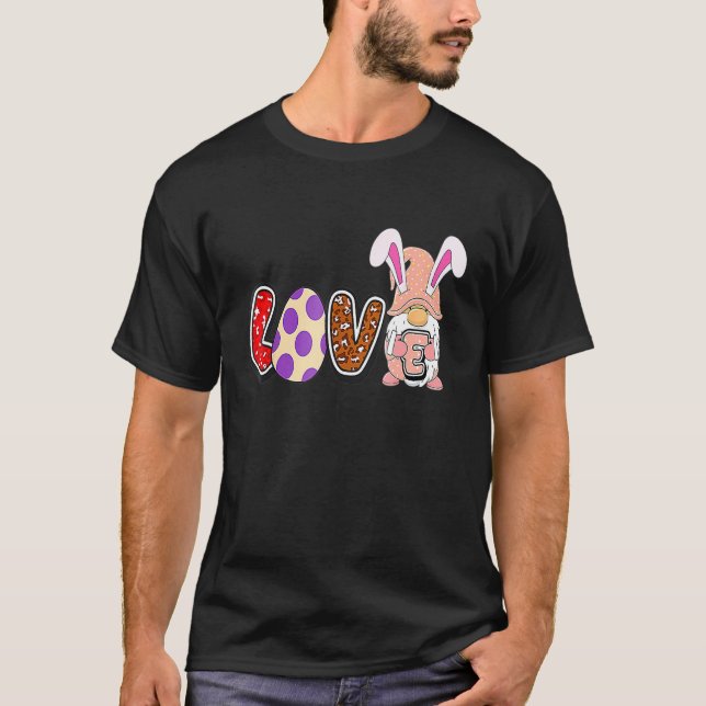 Camiseta Páscoa de amor Gnome Bunny Ears Letreiros Gr (Frente)